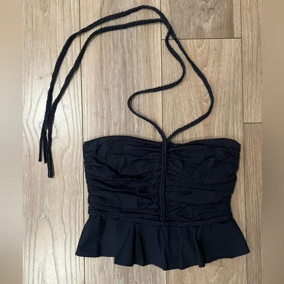 VERONICA BEARD Arienne ruched stretch-cotton poplin halterneck top size 4 - Picture 2 of 5